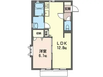 ハイムシオン(1LDK/1階)の間取り写真