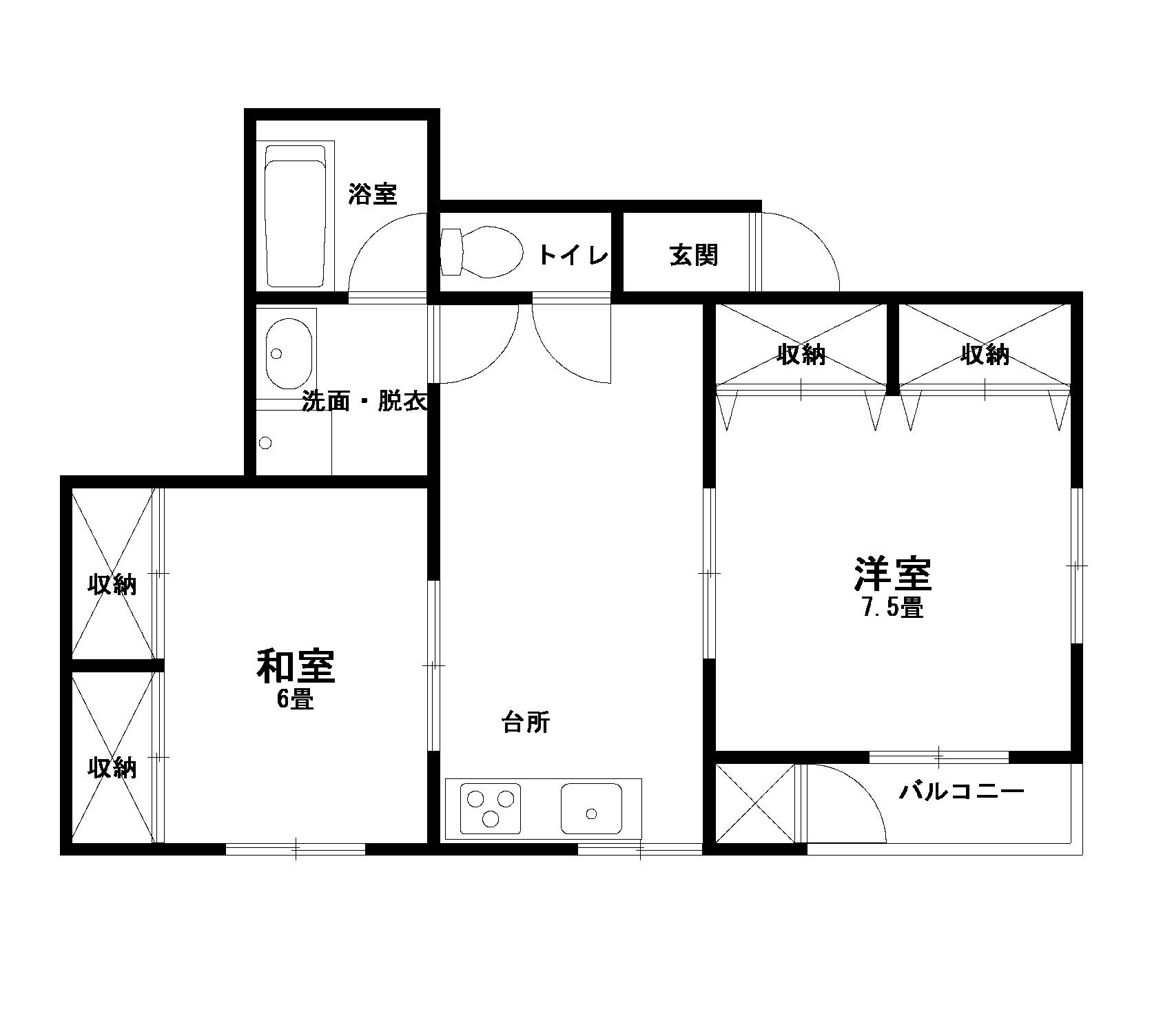 ハートフルシティ長岡I(2DK/2階)の間取り写真