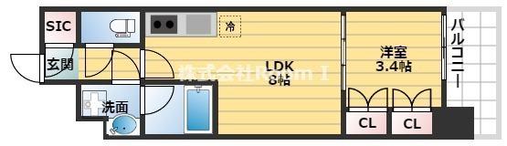 コンフォリア・リヴ北久宝寺Q(1LDK/5階)の間取り写真