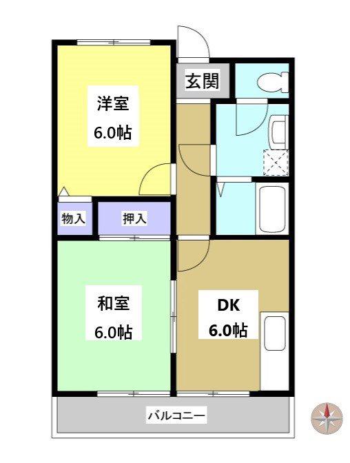 Uコート(2DK/3階)の間取り写真