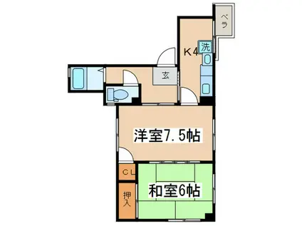 東京ハイツ(2K/4階)の間取り写真