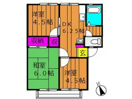 エスポワールヤマテ(3DK/2階)の間取り写真