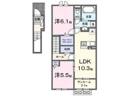 サニー ピアッツア I(2LDK/2階)の間取り写真