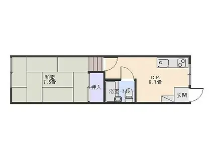 プランドールA(1DK/2階)の間取り写真