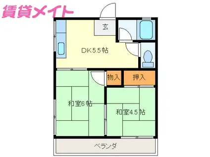 ハイツ角谷A(2DK/2階)の間取り写真