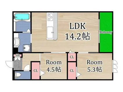 ソルジェンテ中宮(2LDK/1階)の間取り写真
