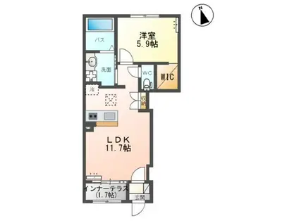 ミルフルール(1LDK/1階)の間取り写真