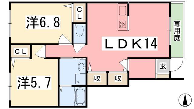ルノール白浜I(2LDK/1階)の間取り写真