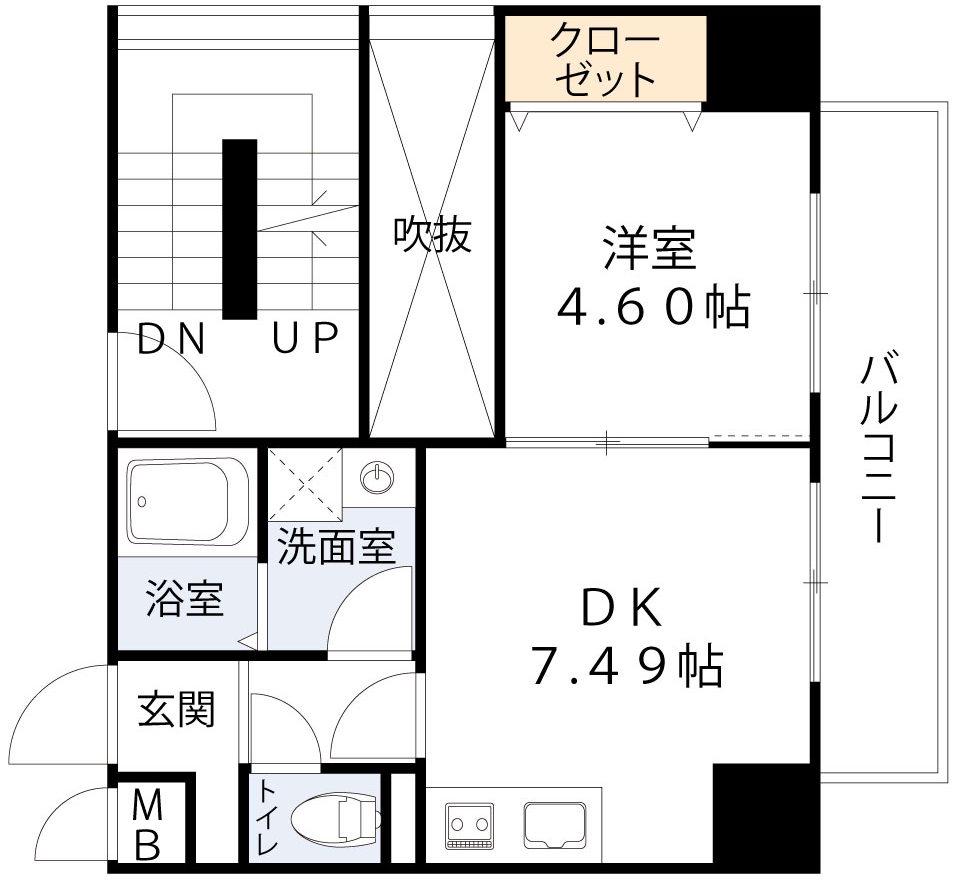 アートレジデンス上町(1DK/4階)の間取り写真