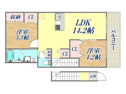 サンピエール(2LDK/2階)の間取り写真