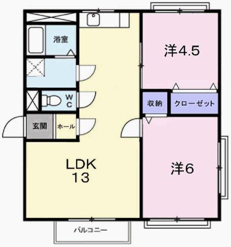 ヴェルディール(2LDK/2階)の間取り写真