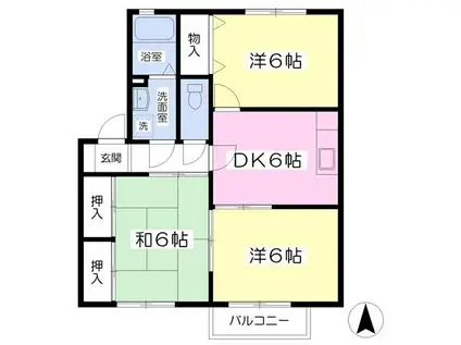 アースアイランドII(3DK/1階)の間取り写真