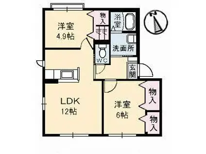 シーサイド ドミトリー 壱番館(2LDK/1階)の間取り写真