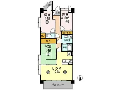 プラザハイツ二ツ屋(3LDK/1階)の間取り写真