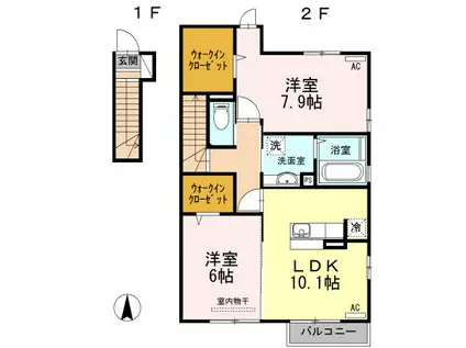 スイングガーデン B(2LDK/2階)の間取り写真