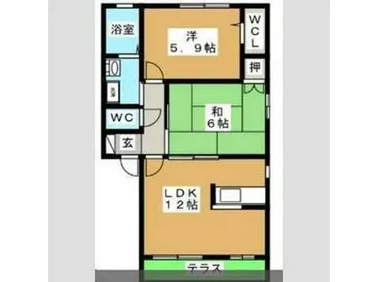 ブランニューコート(2LDK/1階)の間取り写真