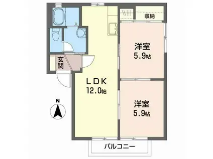 フィールドトップA(2LDK/2階)の間取り写真