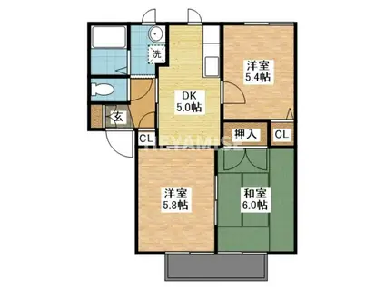 フォーレスS B棟(3DK/1階)の間取り写真