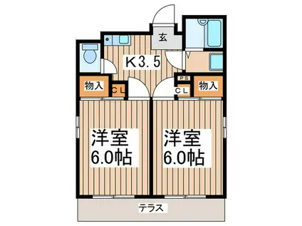 グラン・ドゥ中央林間(2K/1階)の間取り写真