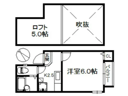 ジョイナス別府(1K/2階)の間取り写真
