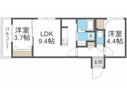 SERAM白石(2LDK/4階)の間取り写真