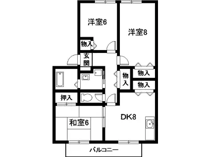 フレマリール上六名(3DK/1階)の間取り写真