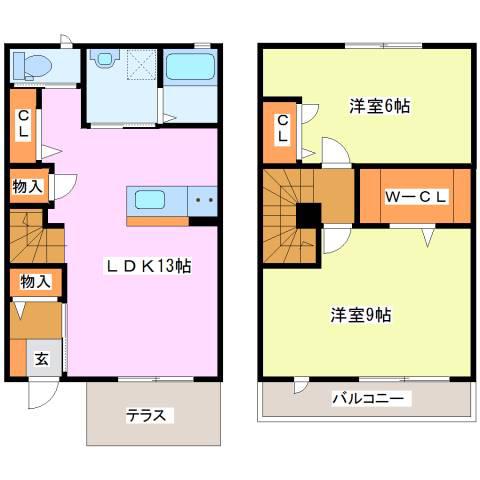 セレッソA棟(2LDK/1階)の間取り写真