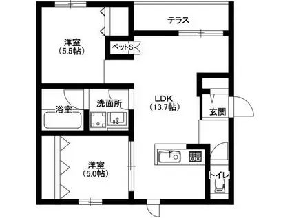 ウインド バリー(2LDK/1階)の間取り写真
