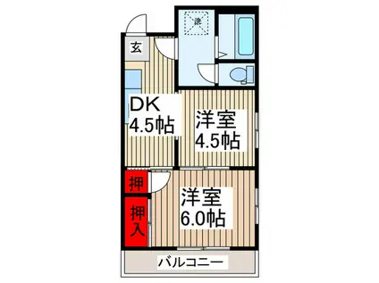 コーポはるやま(2DK/1階)の間取り写真