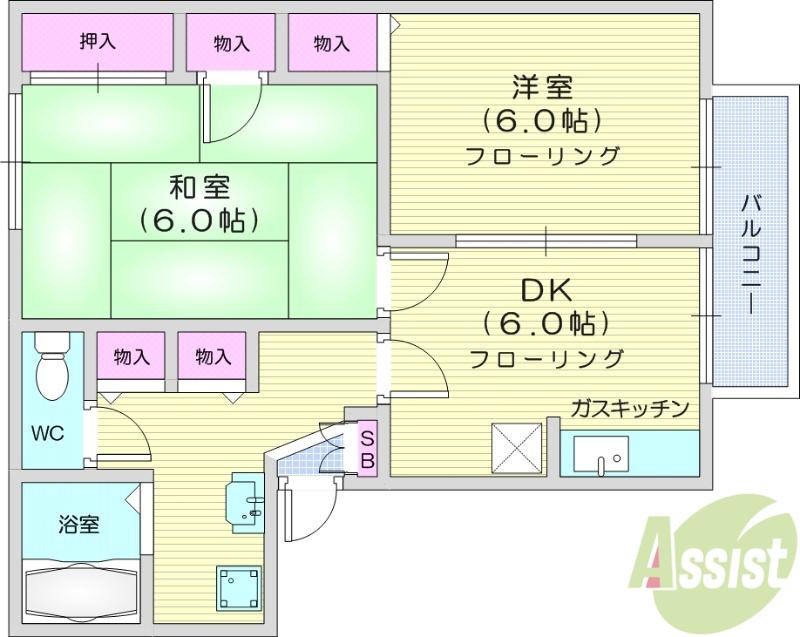 パレーシャル椌木(2DK/2階)の間取り写真