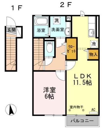 セントフォーレ(1LDK/2階)の間取り写真