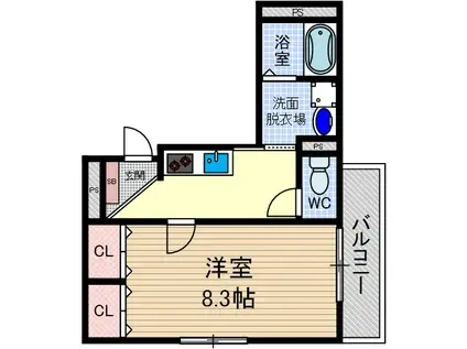 アルカディア舟木町(1K/2階)の間取り写真