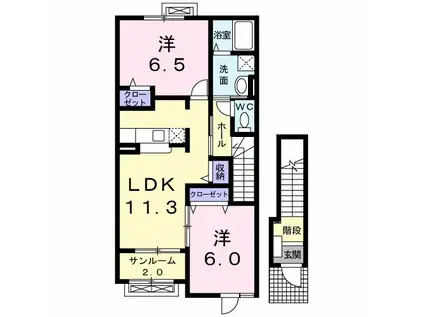 ミニヨンコリーヌB(2LDK/2階)の間取り写真