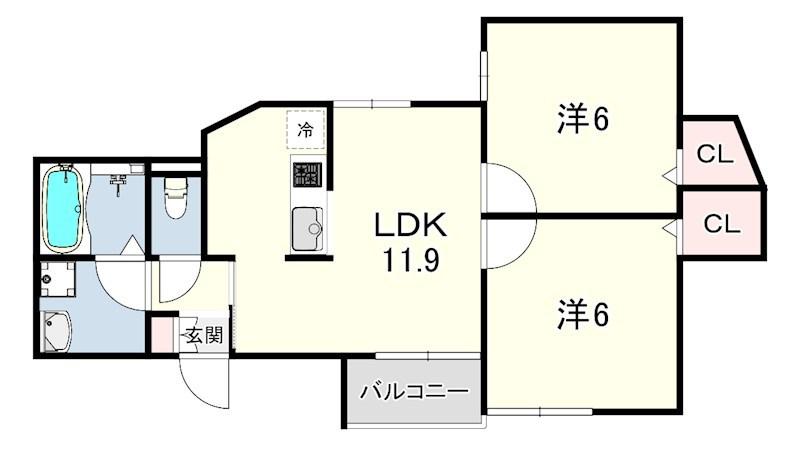 S APT.玉津町春とそよ風のフィオーレ(2LDK/1階)の間取り写真