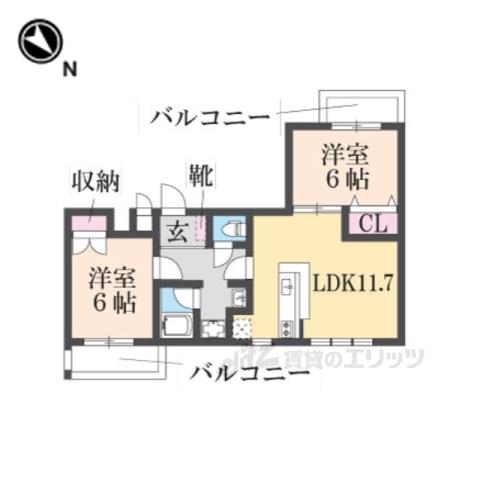 プルーリオン奥ノ坊(2LDK/2階)の間取り写真
