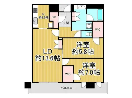 ジオタワー宝塚グランレジスTHE ノース(2LDK/7階)の間取り写真