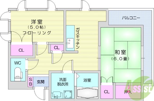 レオンヒル長町(2K/4階)の間取り写真