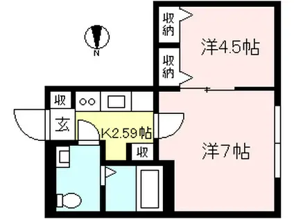 グリーンコート千歳船橋(2K/1階)の間取り写真