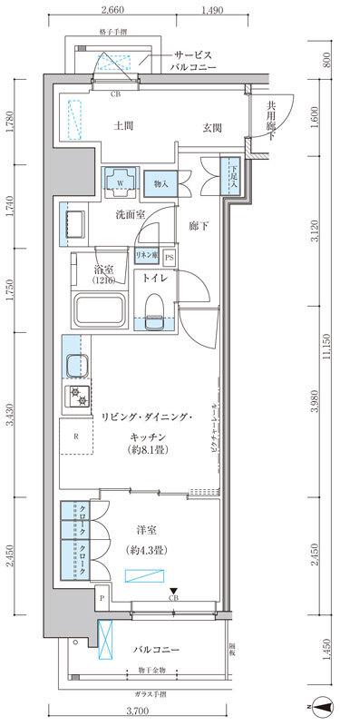 パークアクシス池袋イースト(1LDK/2階)の間取り写真