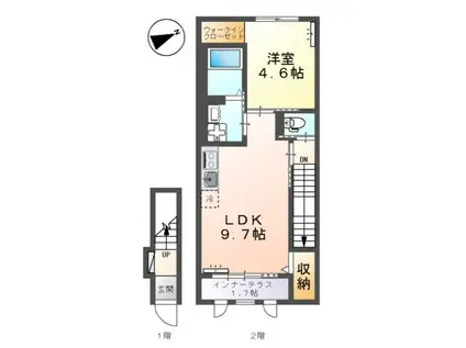 ユニヴァリィII上乃木(1LDK/2階)の間取り写真