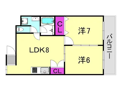 ハイツ南郷(2LDK/3階)の間取り写真