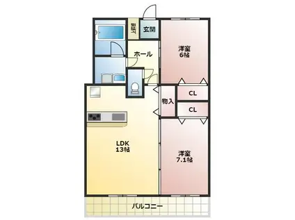 リリーヴィレッジCREST(2LDK/3階)の間取り写真