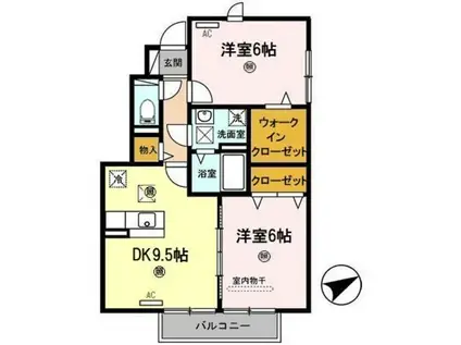 ルミエール岩橋 B棟(2DK/1階)の間取り写真