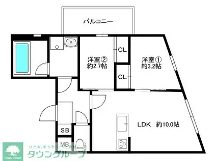 MODERN ASPIRATION 薬院COURT 2丁目(2LDK/2階)の間取り写真