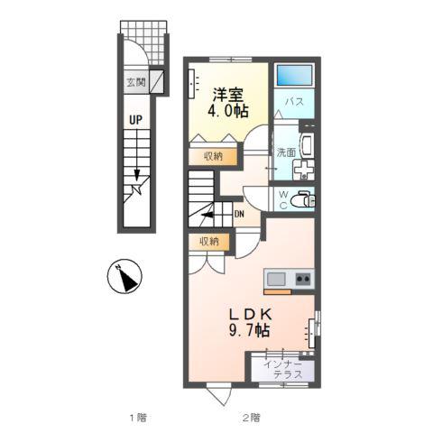 水戸市見川5丁目アパート(1LDK/2階)の間取り写真