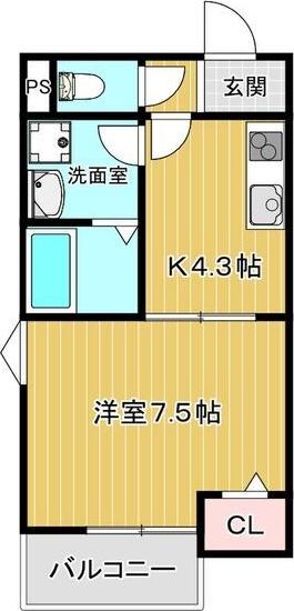 ペルルブランシェ九番町(1K/1階)の間取り写真