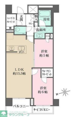 パークナード恵比寿(2LDK/2階)の間取り写真