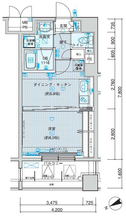 メインステージ上野(1DK/4階)の間取り写真