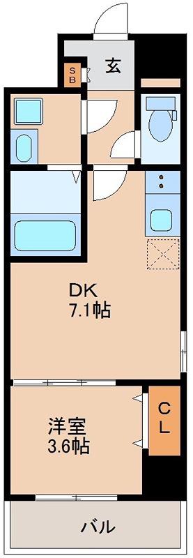メルベージュナンバサウスII(1DK/6階)の間取り写真