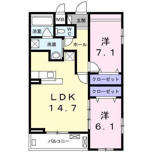 キャトル橋本(2LDK/2階)の間取り写真